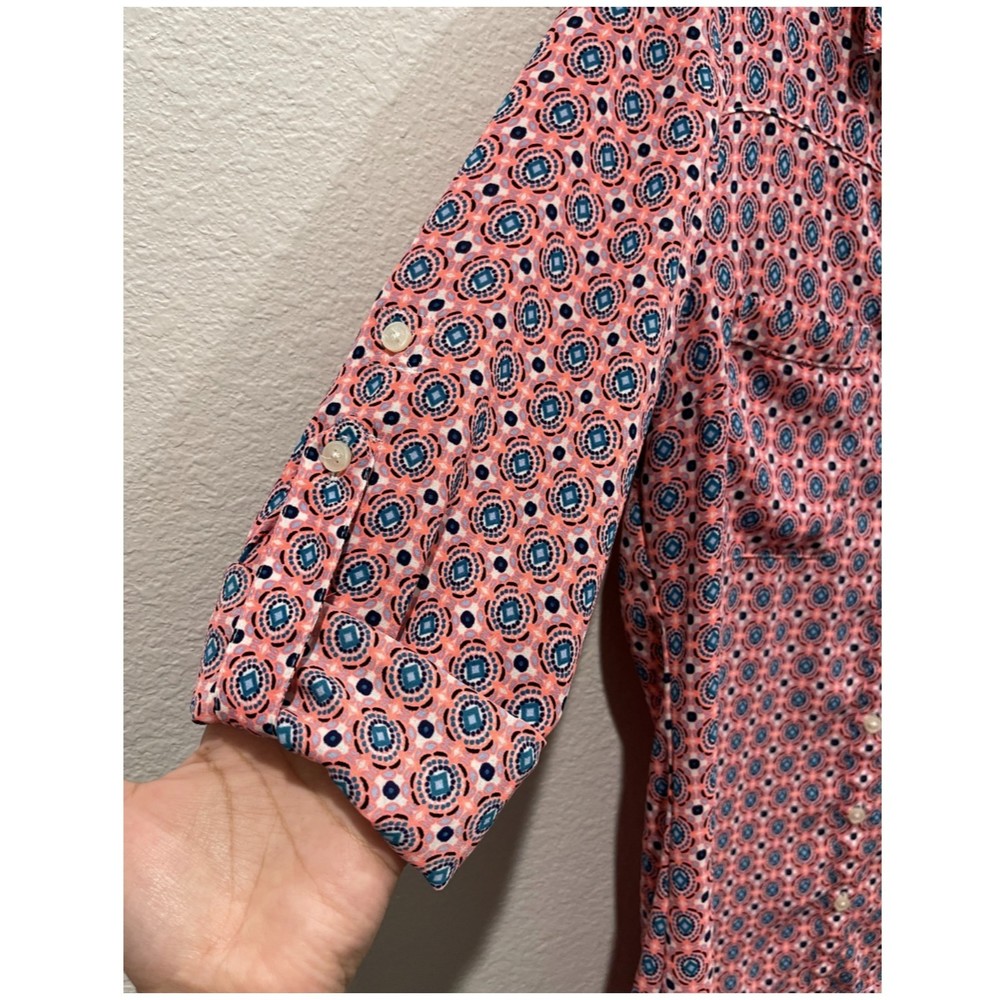 EXPRESS The Portofino Shirt Pink Blue Geometric Multicolor Blouse - Picture 6 of 6
